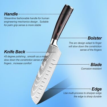 Набір кухонних ножів Dfito, 8 предметів, з нержавіючої сталі, різні розміри, зручні ручки