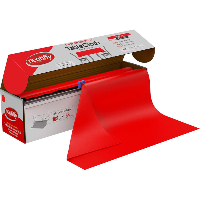 Neatiffy 137 cm x 30 m Disposable Plastic Tablecloth, for Party/Banquet, Tablecloths for Rectangular/Round/Square Tables, Equivalent to 12 Picnic Packs (red)