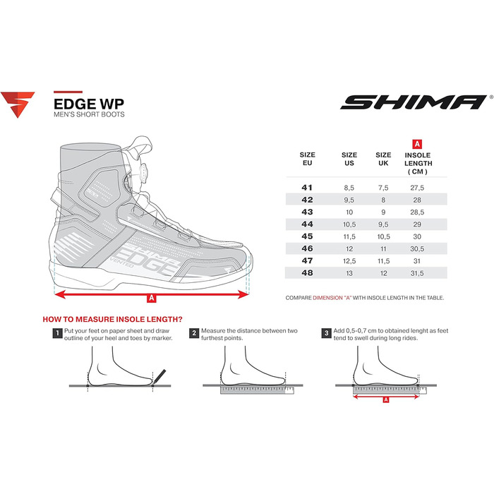 Мотоциклетні черевики SHIMA EDGE WP для чоловіків - водонепроникні, з Knöchelstütze та ATOP-застібкою, чорні, 43 EU