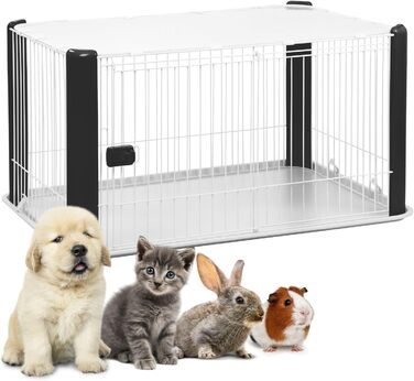 Вольєр для цуценят Iris Ohyama з замком та знімним дахом, білий, 113x79x60 см. Підходить для собак та котів, для використання в приміщенні та на вулиці