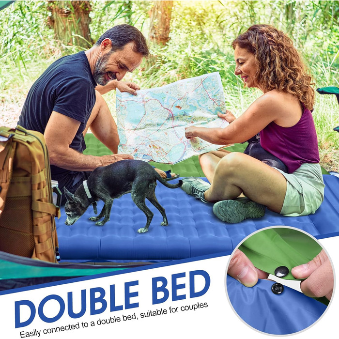 Isomatte Camping Mat - Self-Inflating Sleeping Pad, 12cm Thick, Compact, Waterproof Air Mattress with Foot Pump & Pillow, Anti-Ripstop Sleeping Mat for Hiking & Beach - Blue