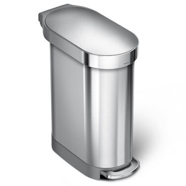 Вузький сенсорний сміттєвий відер simplehuman CW2044 на 45 л для кухні, система сортування відходів, нержавіюча сталь, сріблястий