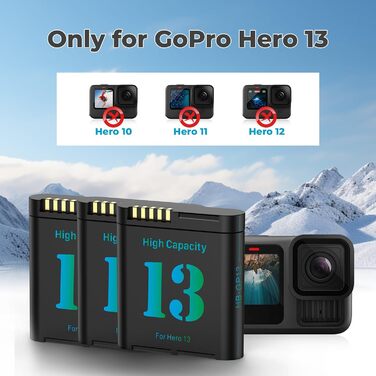 Зарядний комплект Hero 13: 3 акумулятори 2800mAh + зарядний пристрій з LED-індикатором, сумісний з Hero 13 Black