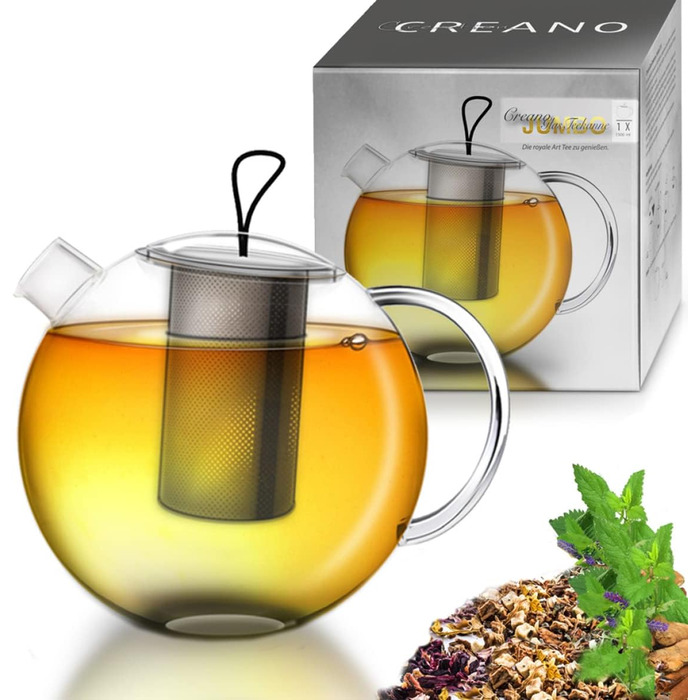 Creano XXL Чайник-Термос Jumbo, 2.0л (1.5л), 3-частинний набір з нержавіючою сталею та скляною кришкою, багатофункціональний дизайн