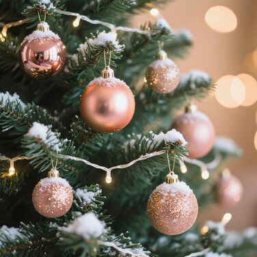 Набір прикрас на ялинку 101 шт. Пластикові кулі, рожеве золото, матові, блискучі, з шишками та стрічками для декору ялинки, святкування, дому