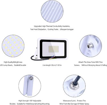 MIWATT LED Floodlights Outdoor 2 Pack, 50W LED Floodlight, Super Bright 4000LM Outdoor Floodlight 6000K Cool White IP68 Waterproof Outdoor Light, Outdoor Lamp for Backyard, Driveway, Doors, Garage, Hallway, Garden