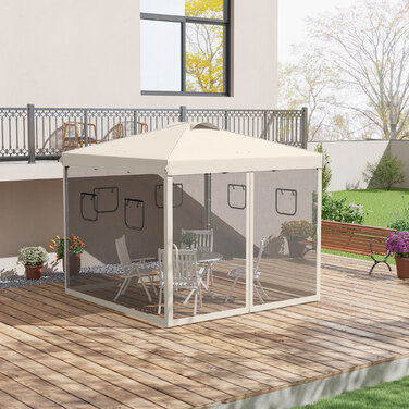 Outsunny Folding Gazebo 3x3m with 4 Mosquito Curtains, UV Protection, Pop-Up Design, Window & Carry Bag, Beige for Garden Parties