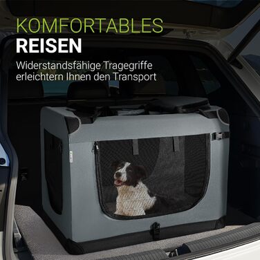 Транспортна переноска для собак Juskys Lassie XL (81x56x58 см) - складана, з підстилкою, сумкою та ручками. Підходить для собак, котів та інших домашніх тварин. Оксфордська тканина, сіра