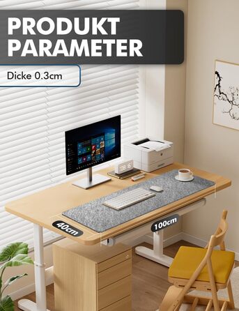 Підкладка для столу з фетру, 100x40 см, сіра. Захист столу для офісу та дому. Нековзна килимок для робочого столу.