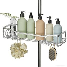 Двосекційна поличка для душу без свердління, нержавіюча сталь 304, велика місткість, для стійок 18-25 мм, для шампуню та гелю для душу (срібна)