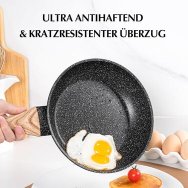 Сковорода з антипригарним покриттям Michelangelo з кришкою 28 см, глибока сковорода для смаження та тушкування, чорна, підходить для індукційних плит