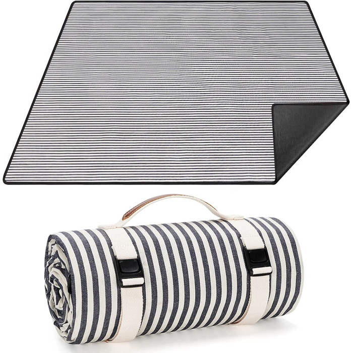 Водонепроникний плед для пікніка TwentyNext, 145x199.9 см, для пляжу, кемпінгу, з ручкою, машинного прання, складаний, в смужку