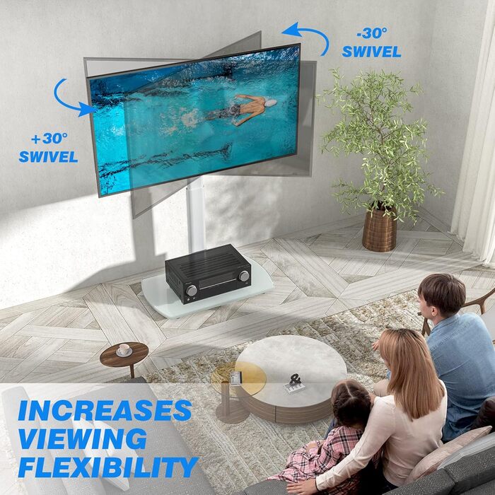 Adjustable TV Stand with Swivel Mount - Fits 32-65 Inch Flat & Curved TVs - Max VESA 400x400mm, 35kg