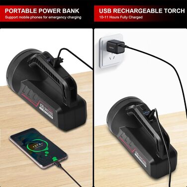 ERAY LED ліхтар 11000 лм, ручний прожектор, акумулятор 9600mAh, 6 режимів, IPX4 водостійкий, Power Bank, потужний ліхтар для кемпінгу, походів, надзвичайних ситуацій, активного відпочинку