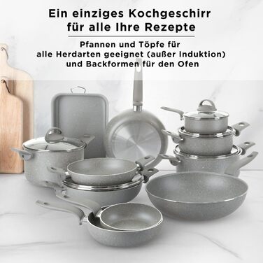 Набір каструль KASANOVA для традиційних плит, антипригарне покриття, набір посуду, здорове, швидке та рівномірне приготування їжі. Виготовлено в Італії (16 частин)