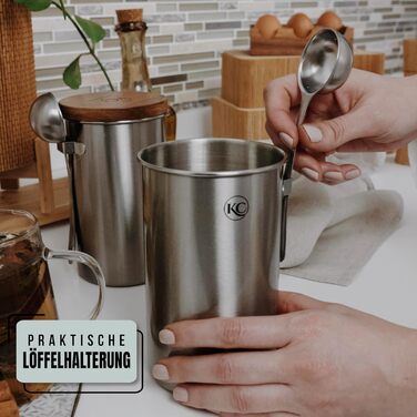 Контейнер для кави KC Kitchen & Co. з ложкою, 700 мл, срібляний, для кавових зерен, чаю, цукру, спецій (з повітряно-щільним акційним кришкою)