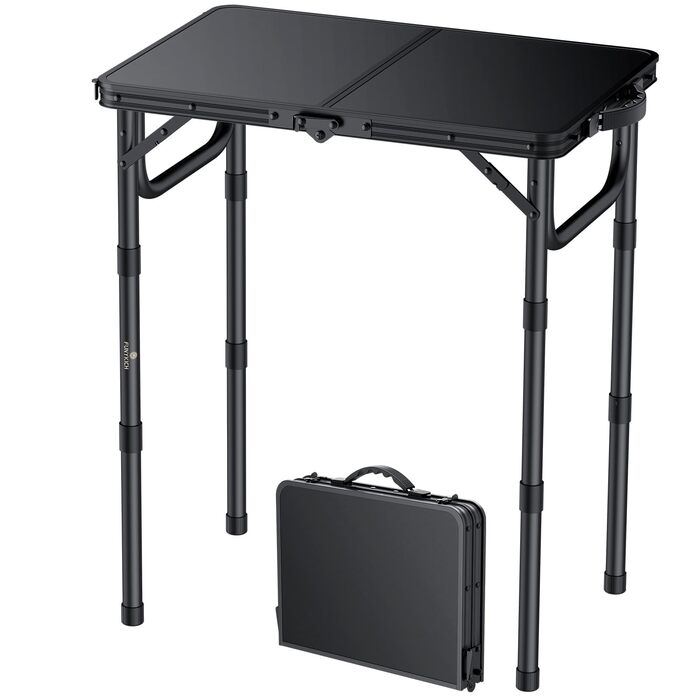 Складний стіл для кемпінгу FUNYKICH 58x40 см, алюмінієвий, з регульованою висотою (26/48/70 см), чорний - багатофункціональний стіл для пікніка, балкону