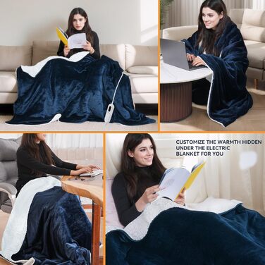 Електрична ковдра Olycism з автовимкненням 160x130 см, 10 режимів нагріву, таймер, захист від перегріву, блакитна