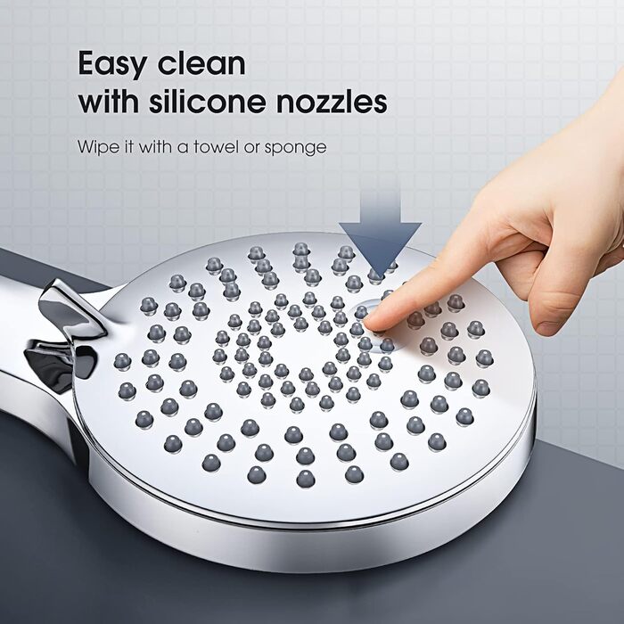 Showerhead Set, 3 Functions, Liquid Silicone - Showerhead Set with Hose and Holder, High Pressure and Water-Saving, Universal with G1/2 inch Connection, Chrome Showerhead for All Family Members
