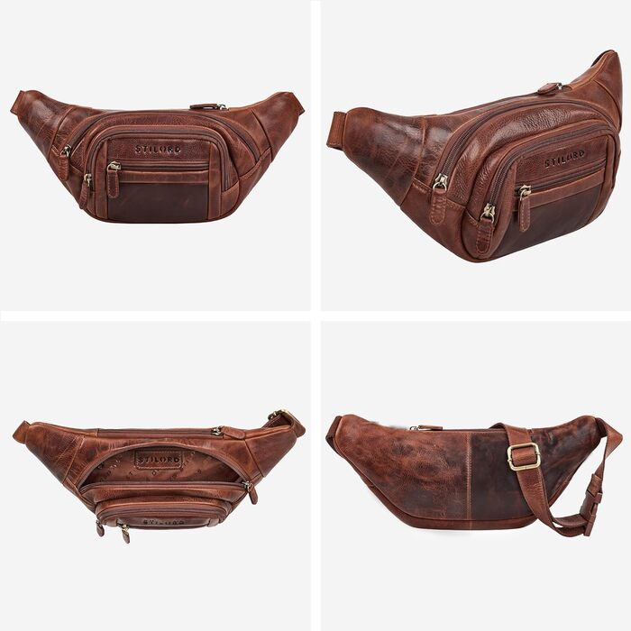 STILORD 'Dublin' чоловіча поясна сумка з натуральної шкіри велика, водонепроникна, захист від крадіжки - XXL, для подорожей, туризму, фестивалів, колір: (Kara - Cognac)