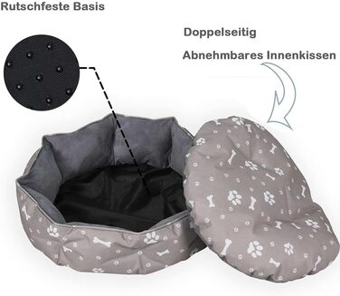 Квіткове ліжко для котів Mucola, Ø60 см, з двостороннім внутрішнім подушечкою, антиковзаюче, водовідштовхувальне, сіре. Підходить для котів та маленьких собак.