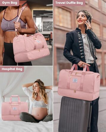 Велика спортивна дорожня сумка OVEVOOK для жінок, з косметичкою, відділенням для взуття та вологих речей, водонепроникна, для тренажерного залу, подорожей, ручна поклажа, чорна (M, рожева)