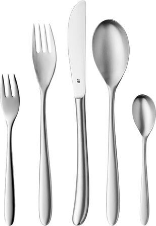 WMF Silk Cutlery Set, 12 Place Settings, 60-Piece Dinner Set, Monobloc Knives, Brushed Cromargan Stainless Steel, Dishwasher-Safe Silk 60-Piece Single