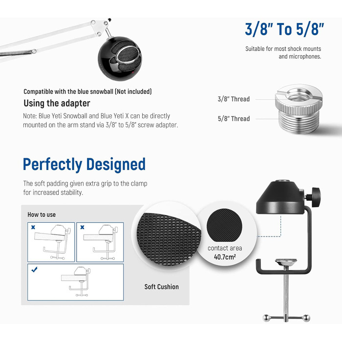 NEEWER Тримач для мікрофона NW-35W - підставка для мікрофона з регульованим кріпленням, сумісна з Blue Yeti, Snowball, Yeti X, Quadcast