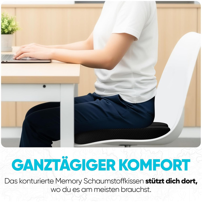 Крісло-подушка FORTEM: м'який, зручний наповнювач Memory Foam, протиковзке покриття, для офісу, ігрового крісла, авто, комп'ютерного крісла, чорний, сітчаста тканина