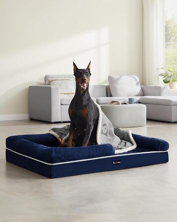 Feandrea Orthopedic Dog Bed, Dog Cushion, Dog Basket, Soft Padding, Dog Sofa, Raised Edges, Removable and Washable Cover, 91 x 71 x 20 cm, Non-Slip Bottom, PGW076G01 (L 120 x W 85 x H 20 cm, Anthracite Blue)