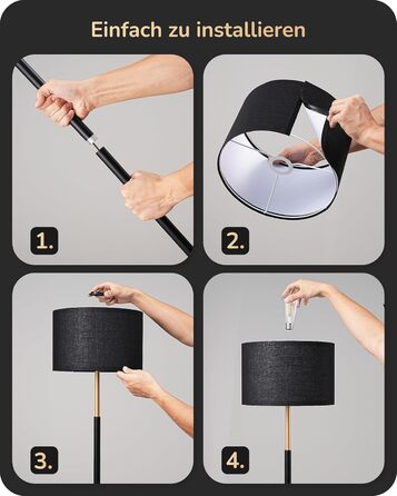 Стійка лампа EDISHINE для вітальні, 160 см, арка, з вимикачем на ніжці, включає LED-лампу E27 (6W, 2700K), абажур з чорного льону, сучасна лампа для спальні