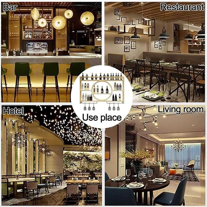 Металева вітрина для вина на стіну, круглий винний стеллаж, шафа для вина з металу, для бару, полиці для бару, багатофункціональна вітрина для дому, ресторану, бару (100x15x80 см, Чорний)