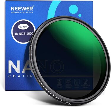 Фільтр ND3-ND1000 Neewer, 67 мм, регульована щільність, HD-скло, Nano-покриття, водонепроникний, анти-царапин, алюмінієва рамка