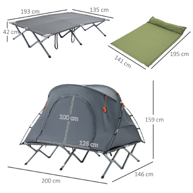 Outsunny Camping Bed Dome Tent 2 Person Air Mattress Grey 200x146x159cm | Aosom