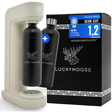Luckymoose Infinity: Сифон для газування води з 2 пляшками з нержавіючої сталі 1.25л (пісок - 2x чорні) - економія CO₂
