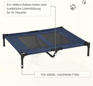 PawHut Лежанка для собак на вулицю, піднята лежанка з дихаючою сіткою, лежанка для домашніх тварин для маленьких та середніх собак, 91 x 69 x 29 см (Блакитний)