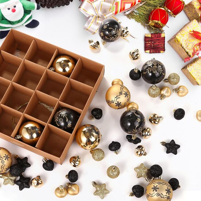Кріплення для ялинки Kesote: 52 золоті та чорні ялинкові кулі для декору на Різдво та святкування
