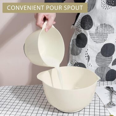 Набір мисок для змішування BoxedHome (4 шт.) з пластику, бежевий. Миски для салатів, ручне миття, неслизькі, стійкі, для сервірування та приготування їжі.