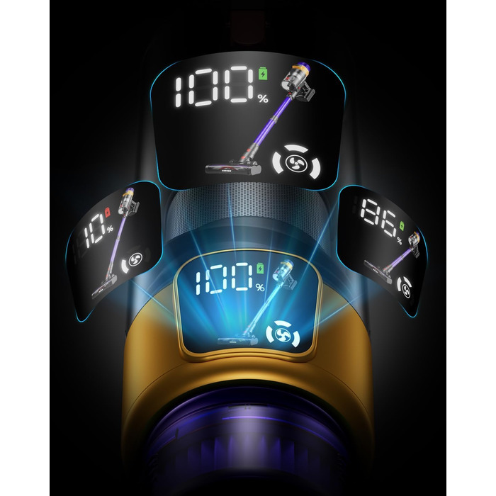 Бездротовий акумуляторний пилосос 45000 Па/550 Вт/70 хв, 1.8 л з OLED-екраном та антизаплутана насадка для підлоги, для твердих поверхонь, килимів, шерсті тварин