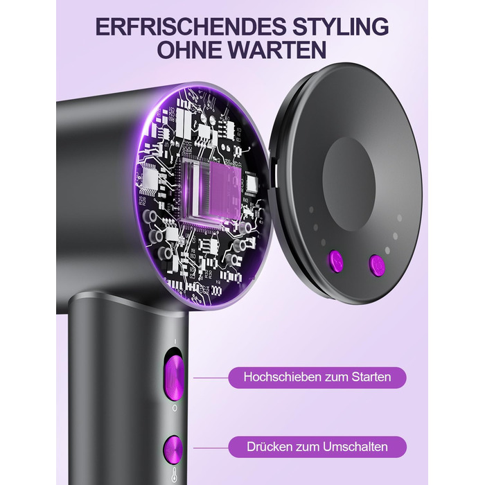 Іонний фен DMTIVMG з потужним мотором 150 000 об/хв, 200 млн негативних іонів, 4 температурні режими, 3 швидкості, швидке сушіння, магнітне сопло, тихий