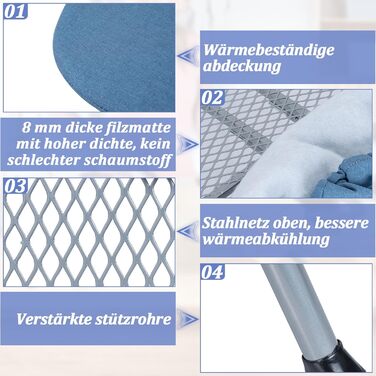 Відкидна прасувальна дошка з підставкою для праски, регульована по висоті, з антиковзними ніжками, компактна (Блакитна, 81 x 32 x 16 см)