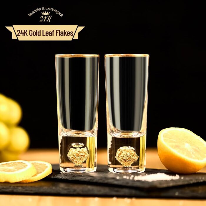 Набір келихів для шнапсу DUJUST 4cl (6 шт) з кришталю, декоровані 24К золотом, без BPA та свинцю