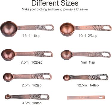 Measuring Cups and Spoons Set, 6 Copper Measuring Cups and 7 Stainless Steel Measuring Spoons with Leveler, Bronze, 13-Piece