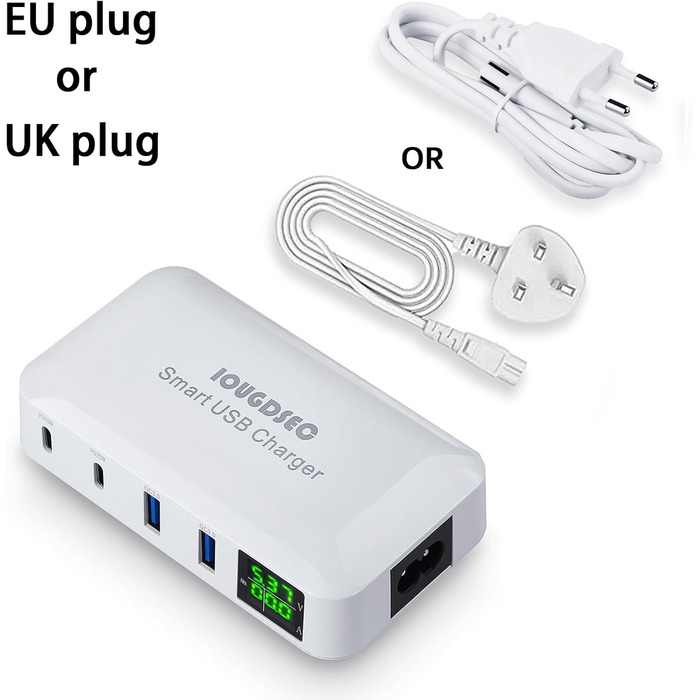 Зарядна станція Schnellladestation PD20W QC3.0 7-в-1 з LCD-дисплеєм, USB-роз'єми, сумісна з iPhone, iPad, Samsung, Huawei (Чорний)