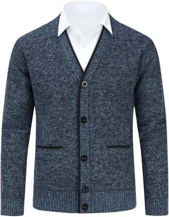 Чоловічий в'язаний кардиган Allthemen з V-подібним вирізом, з підкладкою та ґудзиками, грубий в'язаний светр, тепла перехідна куртка для чоловіків (4XL, сірий+блакитний)