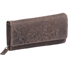 LEAS Women's Long Wallet Natural RFID Protection Genuine Leather, Dark Brown Vintage Collection