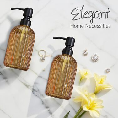 Дозатор для мила з бурштинового скла, 473 мл, з щіткою для миття, для ванної кімнати та кухні, з золотою помпою, преміум-якість