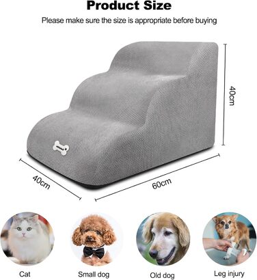 Сходинки для тварин Galatée: 3-ступеневі сходи з щільного пінополіуретану, знімний чохол на блискавці, для собак та інших домашніх тварин (Світло-коричневий)