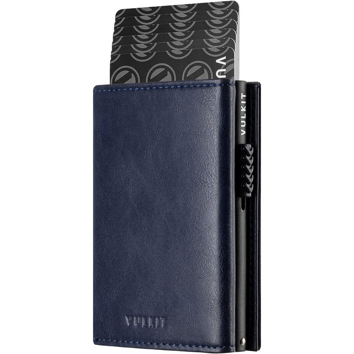 Чохл для кредитних карт VULKIT з RFID-блокуванням, з натуральної шкіри, з відділенням для грошей, віконцем для посвідчення, відділенням для монет та магнітною застібкою (Морський колір)