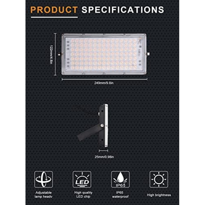 Ankishi LED Floodlight Outdoor, IP65 Waterproof, Super Bright 6500K Cool White Outdoor Light 30000LM Outdoor Floodlight Spotlights for Sports Field Garage Garden Backyard (Warm White, 4 PACK 100W)